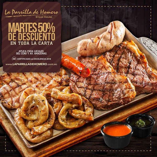 Disfruta de los martes al 50% en las franquicias La Parrilla de Homero